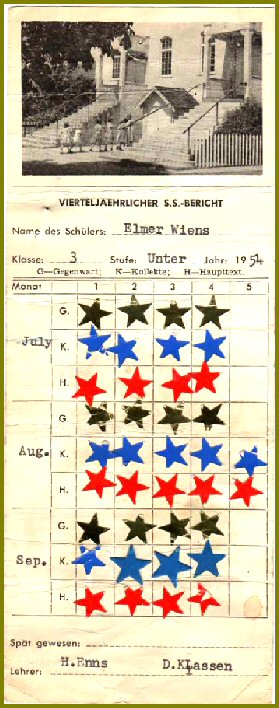 Elmer Wiens Sunday School Report Card